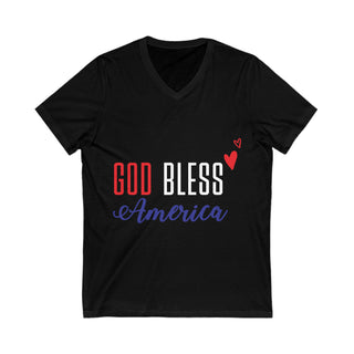 Buy black God Bless America Unisex Jersey Short Sleeve V-Neck Tee