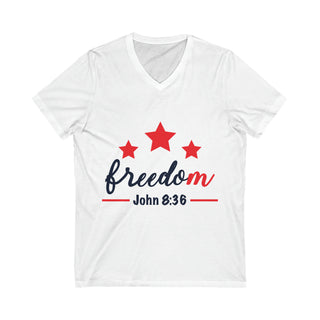 Buy white Freedom John 8:36 Unisex Jersey Short Sleeve V-Neck Tee