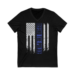Buy black Unisex Defend The Police Jersey Short Sleeve V-Neck Tee -Comfort and Style Converge