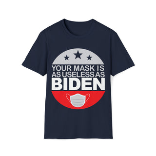 Buy navy Your Mask Is Useless As Biden Unisex Softstyle T-Shirts