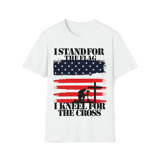 Buy white Kneel for Faith, Stand for Flag: Unisex Softstyle Tee