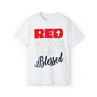 Buy white Unisex Red White Blessed Ultra Cotton Tee-Values with Stylish Patriotic Clothing
