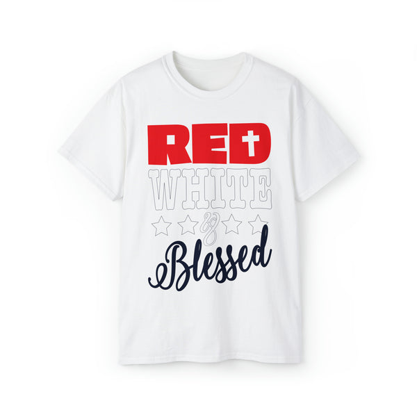 Unisex Red White Blessed Ultra Cotton Tee-Values with Stylish Patriotic Clothing
