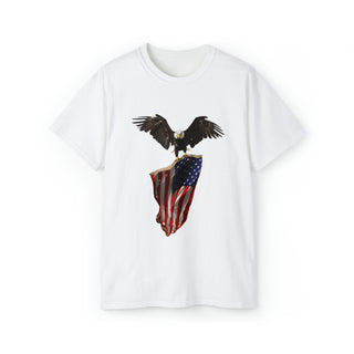 Buy white Eagle Carrying American Flag Cotton T-Shirt