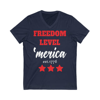 Buy navy Freedom Level America Est 1776 - Unisex Jersey Short Sleeve V-Neck Tee