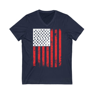 Buy navy Unisex American Flag Jersey Short Sleeve V-Neck Tee