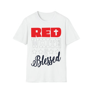 Buy white Unisex Red White Blessed Softstyle T-Shirt - Embrace Values with Stylish Patriotic Apparel