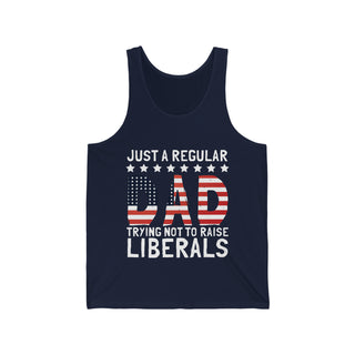 Buy navy Just A Regular Mom Trying Not To Raise Liberals Unisex Tank Top