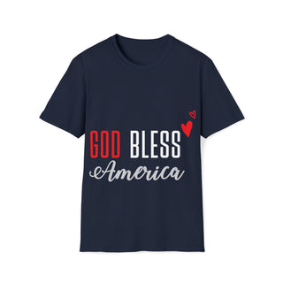 Buy navy God Bless America Unisex Softstyle T-Shirt- love for the USA and American values