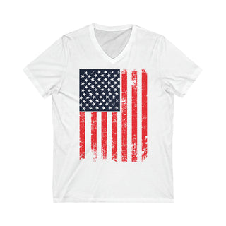 Buy white Men&#39;s Unisex Jersey American Flag Comfortable fabric Short Sleeve V-Neck Tee