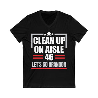 Buy black Clean Up On Aisle 46 Unisex Short Sleeve V-Neck Tee