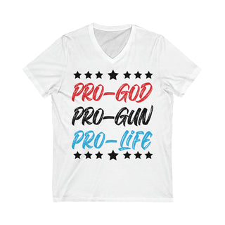 Buy white Pro God Pro Gun Pro Life - Unisex Jersey V-Neck Tee