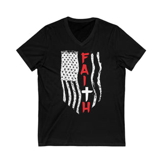 Buy black Faith Unisex Jersey Short Sleeve V-Neck Tee - Wear Your Belief in Comfort and Style