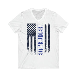 Buy white Defend The Police Jersey V-Neck Unisex Tee