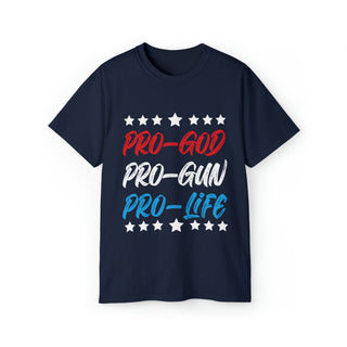 Buy navy Declare Your Values with Pro God Pro Gun Pro Life - Unisex Ultra Cotton Tee