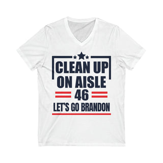 Buy white Clean Up On Aisle 46 Unisex Short Sleeve V-Neck Tee