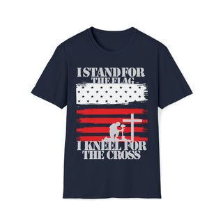 Buy navy I Stand For The Flag, I Kneel For The Cross - Unisex Softstyle T-Shirt -Express Your Patriotism and Faith in Comfort