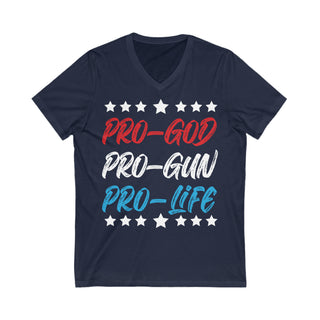 Buy navy Pro God Pro Gun Pro Life - Unisex Jersey V-Neck Tee