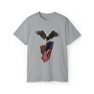 Buy sport-grey Eagle Carrying American Flag Cotton T-Shirt