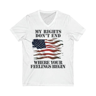 Buy white Unisex My Rights Don&#39;t End Where Your Feelings Begin Jersey V-Neck Tee