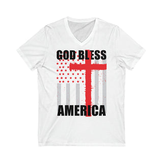 Buy white Unisex God Bless America Jersey Short Sleeve V-Neck Tee