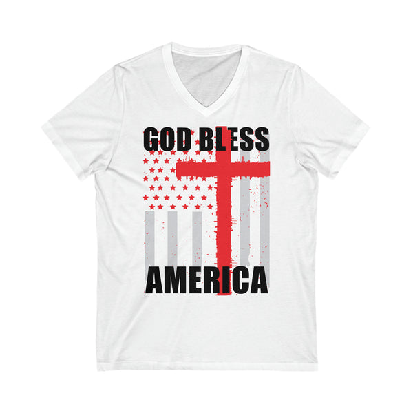 Unisex God Bless America Jersey Short Sleeve V-Neck Tee