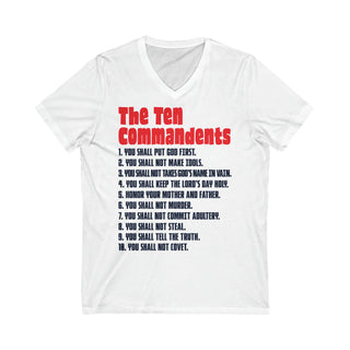 Buy white Unisex  Jersey Short Sleeve V-Neck Tee - Featuring The Ten Commandments