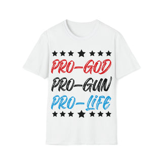 Buy white Pro God Pro Gun Pro Life - Luxuriously soft and comfortable  Unisex Softstyle T-Shirt