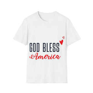 Buy white God Bless America Unisex Softstyle T-Shirt