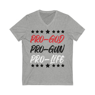 Pro God Pro Gun Pro Life - Unisex Jersey V-Neck Tee