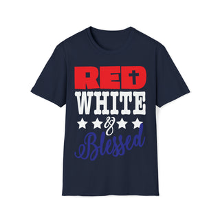 Buy navy Unisex Red White Blessed Softstyle T-Shirt