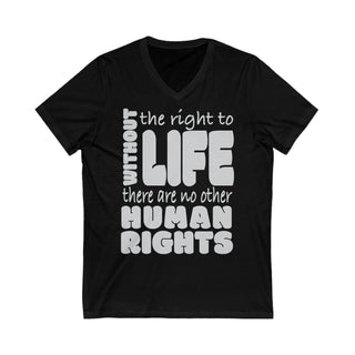 Buy black Elevate Your Message with Without The Right To Life Sleeve V-Neck Tee