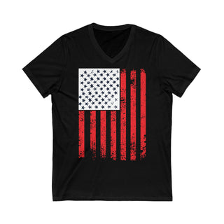Buy black Unisex American Flag Jersey Short Sleeve V-Neck Tee