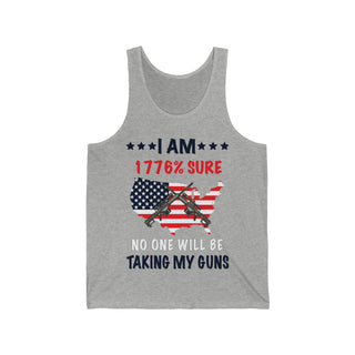 Buy athletic-heather Unisex &quot;I Am 1776% Sure No One Will Be Taking My Guns&quot; Jersey Tank - Boldly Express Your Second Amendment Support