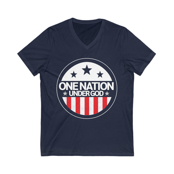 One Nation Under God - Comfortable Unisex Jersey Short Sleeve V-Neck Tee for Patriotism and Faith