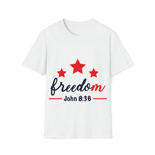 Buy white Freedom John 8:36 Unisex Softstyle T-Shirt