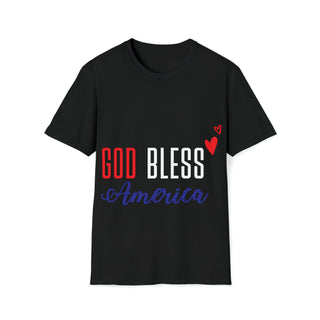 Buy black God Bless America Unisex Softstyle T-Shirt- love for the USA and American values