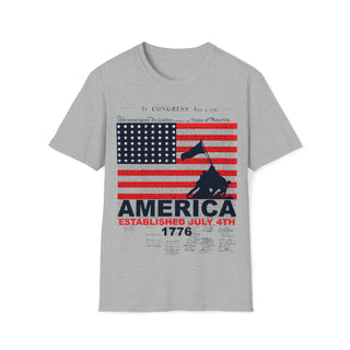 Buy sport-grey Unisex America Established July 4th 1776 Softstyle T-Shirt - American independence with your attire.