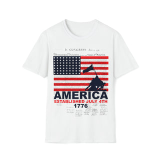Buy white Unisex America Established July 4th 1776 Softstyle T-Shirt - American independence with your attire.