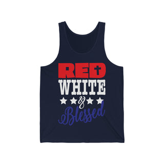 Buy navy Unisex Red White Blessed Jersey Tank Top