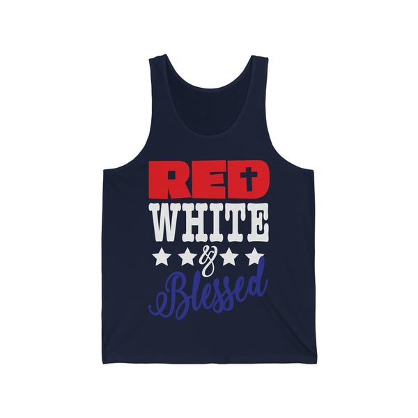 Unisex Red White Blessed Jersey Tank - Embrace Patriotism and Blessings in Style