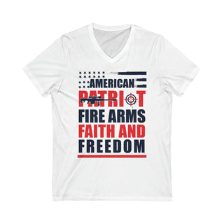 Buy white Unisex American Patriot Fire Arms Faith And Freedom Short Sleeve V-Neck Tee