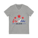 Freedom John 8:36 - Unisex Jersey Short Sleeve V-Neck Tee -Carry Your Faith with Style and Comfort