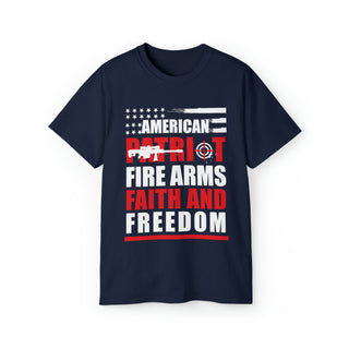 Buy navy Unisex American Patriot Fire Arms Faith And Freedom Ultra Cotton Tee