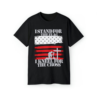 I Stand For The Flag And Kneel For American Flag and Cross Design-Unisex Ultra Cotton Tee