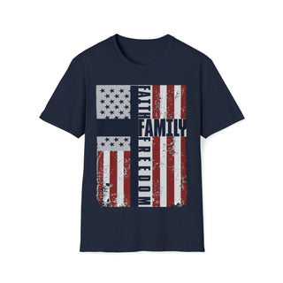 Buy navy Faith, Family, and Freedom Unisex Softstyle T-Shirt