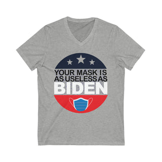 Buy athletic-heather Your Mask Is As Useless As Biden Unisex Jersey Short Sleeve V-Neck Tee
