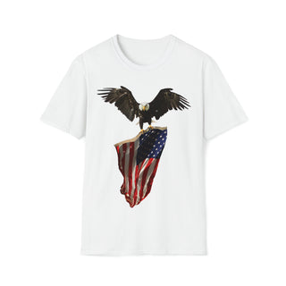 Buy white American Flag-Carrying Eagle Unisex Softstyle T-Shirt