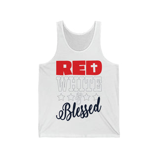 Buy white Unisex Red White Blessed Jersey Tank Top