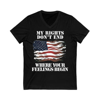 Buy black Unisex My Rights Don&#39;t End Where Your Feelings Begin Jersey V-Neck Tee
